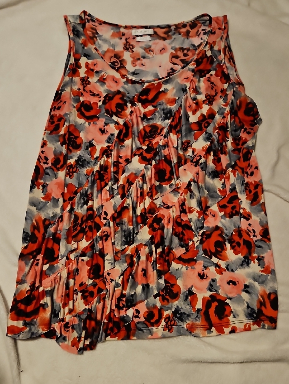 Van Heusen Coral Pink and Gray Floral Pleated Tank
